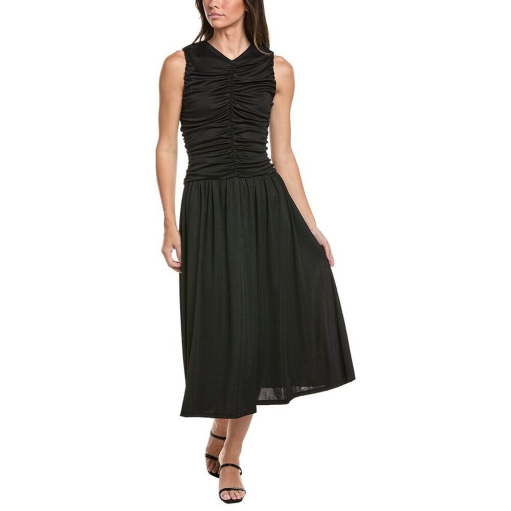 Kenneth Cole Womens Drawstring A-Line Midi Dress, Black